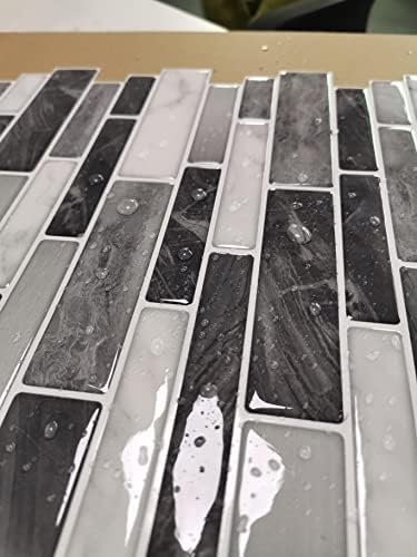 Amazon Brand  Umi 10-Sheet Peel and Stick Wall Tiles in Marble, 30cm x 30cm Faux Marble Tiles Premium Self-Adhesive Kitchen Wallpaper Splashback (Grey)