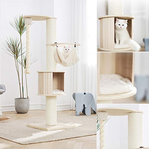 SAsagi Solid Wood Cat Tree,Sisal Scratching Rope Cat Furniture Tower House Cat Nest Toy Can Multi-Places for Play Sleep Grinding Claws