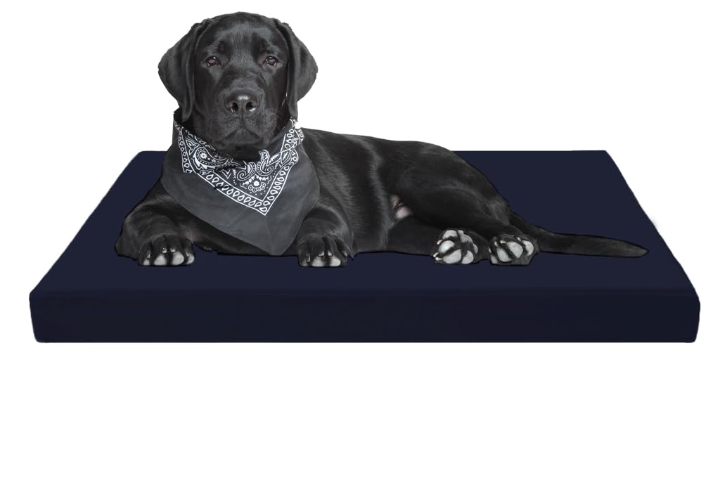 A ATH COLLECTION Waterproof Dog Bed Cushion Orthopaedic Pet Bed and Mattress Indoor Outdoor with Washable & Removable Zipped Cover Gifts for Dog (Medium (90 x 60 x 5cm), Navy)
