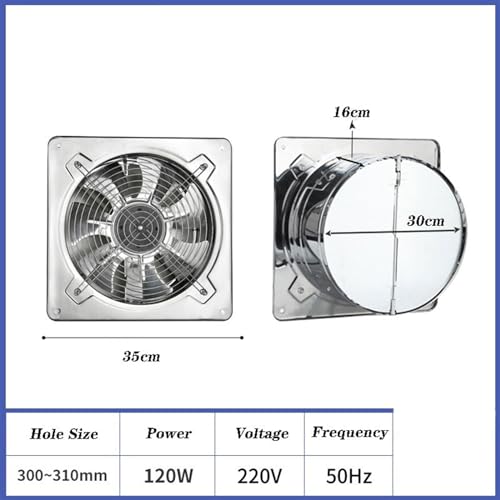 Ventilador de ventilación Cocina Acero inoxidable Extractor de aire Extractor doméstico Ventilador de ventana potente Ventilador de ventilación para baño (12 pulgadas) miniatura 2