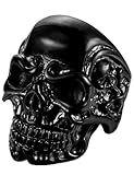 FIBO STEEL Stainless Steel Rings for Men Women Black Skull Head Rings,Size 9