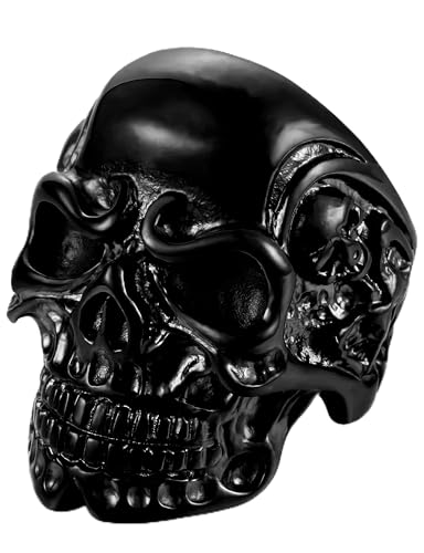 FIBO STEEL Stainless Steel Rings for Men Women Black Skull Head Rings,Size 8