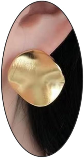 Chunky Gold Coin Hammered Curved Statement Stud Earrings for Women