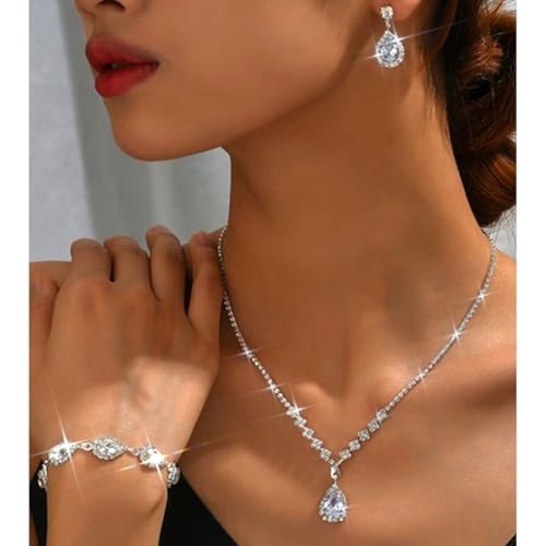 Unicra Bride Crystal Necklace Earrings Set Bridal Wedding Jewelry Sets Rhinestone Choker Necklace Prom Costume Jewelry Set for Women and Brides - Image 3