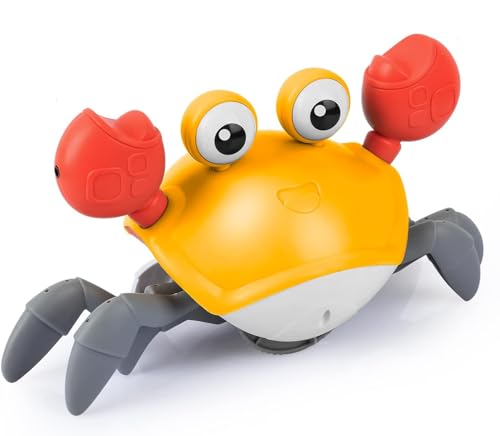 Image of Crawling Crab Baby Toys Upgrade Version - 3 Speed & Music Control, Cute Dancing Essentials Electric Induction Sensory Stuff Moving Toy for 3 4 5 6 7 8 9 10 11 12 Year Old Boys or Girls (Orange)