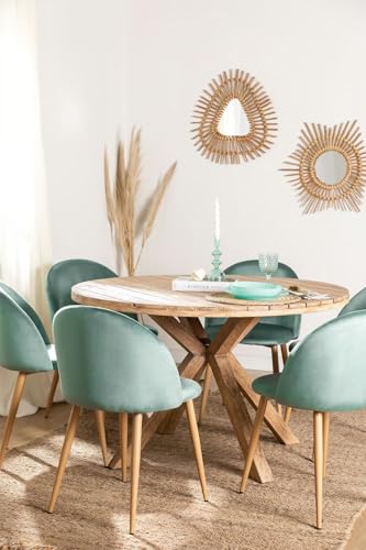 Image of Solid Wooden Round Coffee Table | Centre Table | 4 Seater Round Dining Table for Living Room, Dining Room, Hall & Home, Natural, (H75 x W50 x L120 CM)