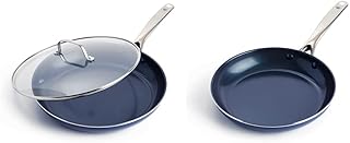 Blue Diamond Cookware Diamond Infused Ceramic Nonstick 12" Frying Pan Skillet, Oven Safe, Blue & Cookware Diamond Infused Ceramic Nonstick 10" Frying Pan Skillet, Oven Safe, Blue
