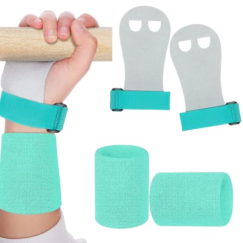 2PCS Gymnastics Hand Grips Gloves Wristbands, Gymnastic Hand Grips Gymnastic Bar Palm Protection and Wrist Support Sports Accessories for Boys Girls Youth Kids Workout and Exercise (Lake blue, S)