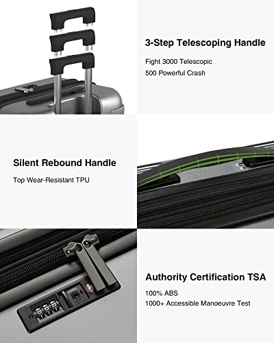 Luggex Silver Carry On Luggage 22X14X9 Airline Approved With Spinner Wheels - Polycarbonate Hard Shell Expandable Suitcase #TOP6