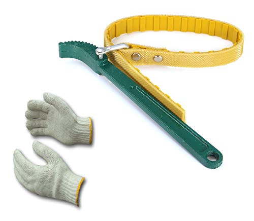 Image of Inditrust 9 Inch Belt Type Oil Filter Wrench | Adjustable Engine Oil & Fuel Filter Removal Tool | Heavy Duty Strap Spanner Key | 225mm Single Side Auto Repair Tool (Yellow)