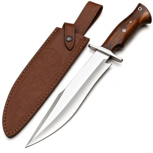 TATLA CRAFT Handmade D2 Steel 14 Inches Bowie Knife with leather sheath Hunting knife with Wood Handle and steel Guard Ideal for Bushcraft Camping Survival Hunting & outdoor use (BK-1)