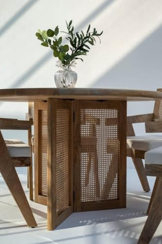 Image of Round Mango Wood Dining Table 4 Seater for Dinning Room, Living Room & Home Decor, Natural Colour, (120D x 120W x 76H Centimeters) (Only Dining)