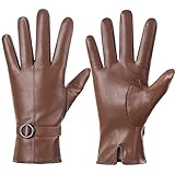 Dsane Womens Winter Leather Gloves Touchscreen Texting Warm Driving Lambskin Gloves for Christmas Gifts (Light Brown, XL)