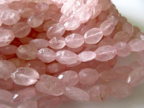 Perles de Quartz Rose Naturel facettées ovales 9-10mm en fil de 35cm pour création bijoux