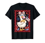 Cute Goose USA Flag Red Bow Hotdog Floral Fourth July T-Shirt