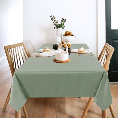 Image of sancua 2 Pack Sage Green Tablecloth 60 x 102 Inch, Rectangle Table Cloth for 6 Feet Tables - Stain and Wrinkle Resistant Washable Polyester Table Cover for Dining Tables, Buffet Parties and Camping