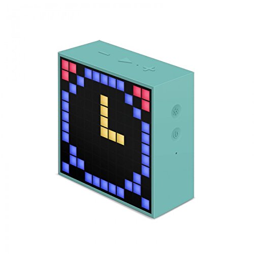 Front view of Divoom TimeBox Mini displaying a pixelated 'L'