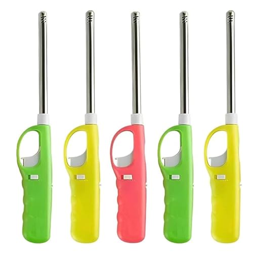 BML 5 x Refillable BBQ Lighters Child Safe Adjustable Flame Safety Gas Lighter for Kitchen Barbecue Candles Camping Cooking Gas Stoves Fireworks