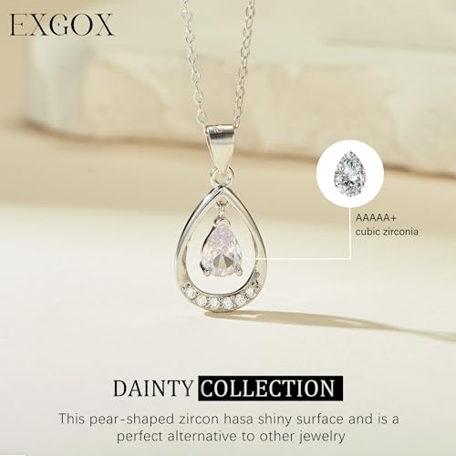 EXGOX Silver Necklace for Women 925 Sterling Silver Necklace Dainty Water Heart Silver Necklace Crystal Pendant Chain Necklace for Women Lady Gifts - Image 6