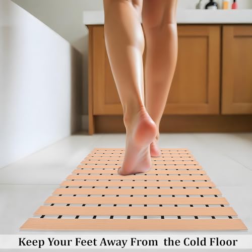 Image of Kuber Industries Pack of 2 Anti-Skid Mat for Bathroom with Rubber Base | 60x40 cm Shower Mats for Bathroom Anti Slip | Foot Mat for Preventing Slips & Falls in Wet Areas | Stripe Design - Beige