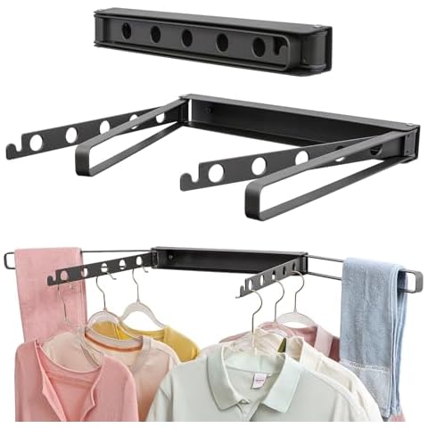 CELSOL Wall Mounted Drying Rack, Space-Saving 180° Foldable Clothes Drying Rack, Heavy-Duty Aluminum Laundry Rack with 4 Rods & 12 Hanger Holes, Large Capacity for Laundry Room, Bathroom, Balcony Cover