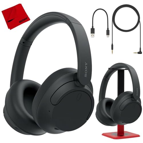 Sony WH-CH720N Noise Canceling Wireless Headphones Bluetooth Over The Ear Headset with Microphone Black Bundle with Deco Gear Pro Audio Stand Microfiber Cloth WH-CH720N/B