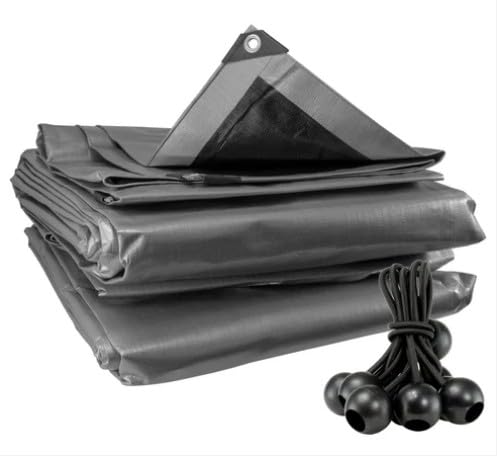 AP Supplies 2m x 3m Silver XL-Grade Tarpaulin with 10 x 4" Bungee Balls (Black) – Heavy-Duty 260gsm Waterproof Tarp with Reinforced Edges & Rust-Resistant Eyelets – All-Weather Cover for Outdoor Use