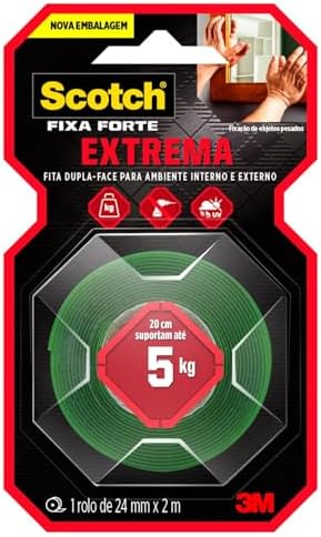 Scotch, 3M, Fixa Forte, Fita Dupla Face, Fixação Extrema, 24mm x 2m