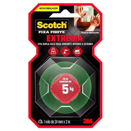 Scotch, 3M, Fixa Forte, Fita Dupla Face, Fixação Extrema, 24mm x 2m Scotch, 3M, Fixa Forte, Fita Dupla Face, Fixação Extrema, 24mm x 2m