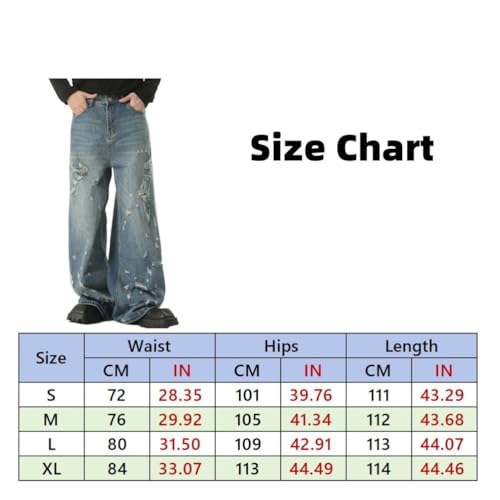 Men's Fashion Streetwear Loose Fit Jeans Irregular Frayed Distressed Wide Leg Trousers4