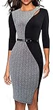 HOMEYEE Women's 3/4 Sleeve Colorblock Business Dress with Belt B478(6,Gray)