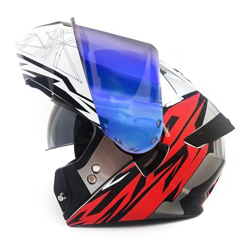 RYDZCLH Casque De Moto Rabattable Modulaire À Double Visière, Casques Intégraux Intégrés pour Hommes Et Femmes, Casque De Moto De Course De Rue Approuvé Dot,Red 3,XL 59~60cm