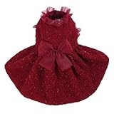 Lelepet Shiny Dog Dress with Bowknot, Dog Gown Birthday Evening Dress, Puppy Party Dress Costume Wedding Dress, Formal Pet Dress Clothing for Small Medium Dogs (Black, Red)