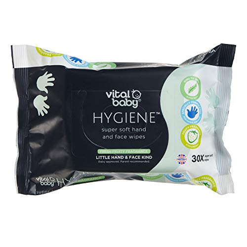Vital Baby HYGIENE Toallitas súper suaves para manos y cara, paquete de 30, toallitas de limpieza suave, fragancia afrutada fresca, hipoalergénicas, sin alcohol