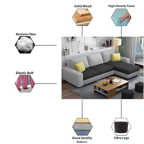 Image of Orland 4 Seater RHS L Shape Sofa Set for Living Room | Color - Black Grey | Premium Fabric Sofa