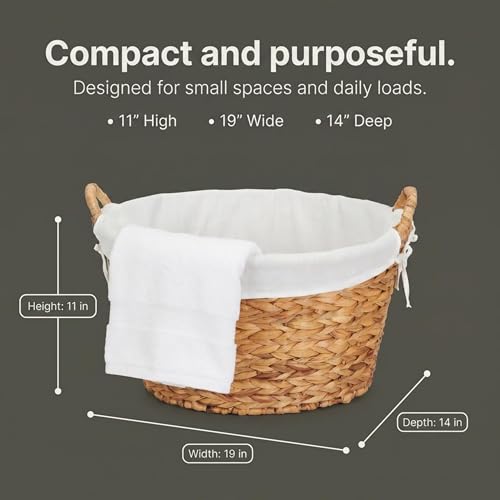 Household Essentials Round Wicker Laundry Basket with Handles, Whimsical Water Hyacinth Basket, Supportive Metal Frame, Removable Polyester Liner, Handwoven, Well-Structured and Versatile, Natural by Household Essentials - Used condition - Image 2