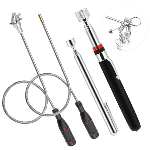 4 Stück Teleskop Magnetstab mit Krallengreifer Flexibler Magnetheber & Stabmagnet Set 60cm Ausziehbarer Magnetstift für KFZ Werkzeuge Boule Magnetheber und Mehr (3LB/5LB/15LB Tragkraft)