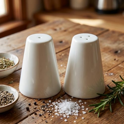 Tuzluk; 2'li Porselen ve Karabiberlik Seti, Yumuşak Hatlı Minimalist Beyaz Sofra Baharatlık Takımı Ergonomik Masaüstü Tuzluk (5,7 x 7,9 cm)
