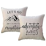ULOVE LOVE YOURSELF Adventure Awaits Throw Pillow Cover with Arrows Let’s Go to The Mountains Adventure Decor Cushion Covers Cabin/Camper Decorative Pillowcases 18 x 18 Inch,Set of 2
