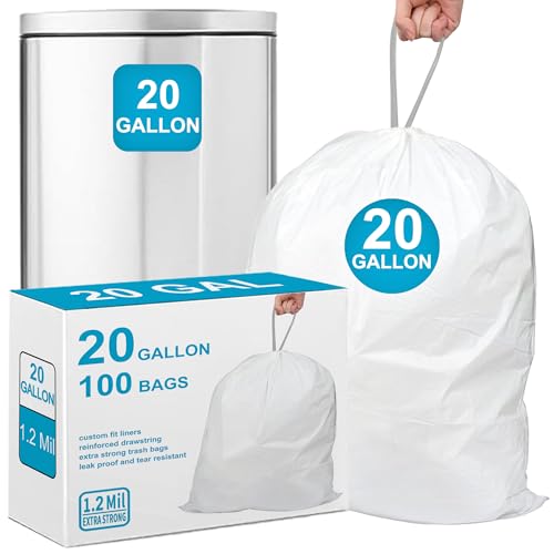 Image of 20 Gallon Trash Bags Compatible with Glad 20 Gallon Trash Can 1.2 Mil THICK Heavy Duty 50 Count with Reinforced Drawstring