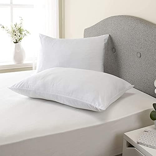 Slumberdown Touch of Luxury Hotel Pillows - Pack of 2 Medium Support Pillows, Elegant Satin Striped Microfibre Cover, Machine Washable, Made in the UK - The Luxury Collection, 2 Pack