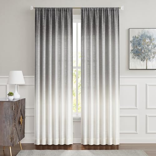 Central Park Ombre Semi Sheer Curtain, Cream White to Gray, 50" Wx63 Lx2