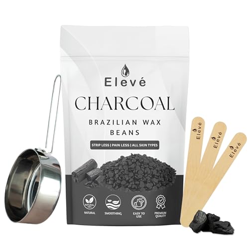 Eleve Brazilian Beans Wax, Face Wax/Katori Wax for Women | India’s 1st Liposoluble Stripless Wax | Pan with Handle & Spatula | For Upper Lips, Chin, Cheeks & Hairline (100Gm, Charcoal)