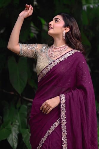 Image of Women's Designer Bollywood Soft Georgette Heavy Embroidery Sequins Work Sarees For Wedding With Blouse Piece