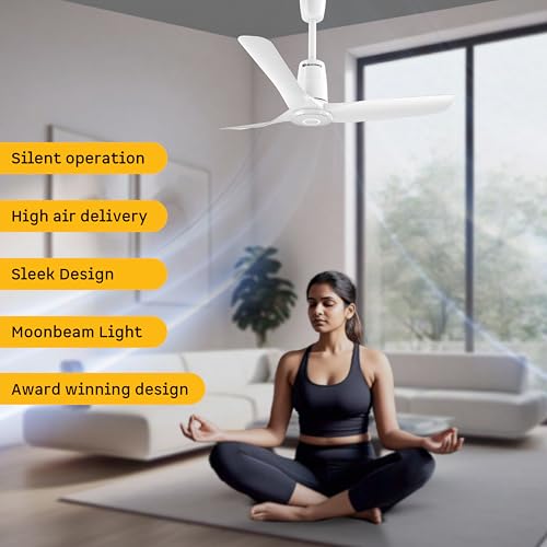 Image of atomberg Aris Contour Smart 900mm Voice Controlled BLDC Ceiling Fan with Remote |BEE 5 star| Best-in-class Air Flow |Silent Operation| Designer Fan | Free Installation | 5 Year Warranty | Marble White