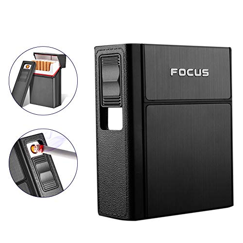 Preisvergleich Produktbild Comtervi Zigarettenetui Mit Feuerzeug, Wiederaufladbares Elektrisches Feuerzeug Für 20 Standard Zigaretten King Size Feuerzeug Winddicht (2)