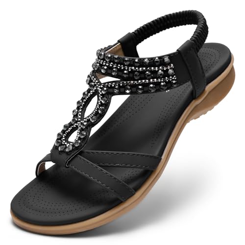 Image of Littleplum Womens Sandals Comfort Arch Support Sandals Summer Walking Shoes Casual Ankle Elastic Flip Flops Shoes