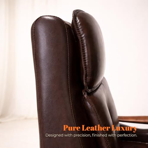 Image of Lakdi The Furniture High-Back Luxury Wooden Director Chair with Premium Leather Upholstery, Ergonomic Design, Executive Comfort 150 Reclining Seat 5-Year Warranty & Free Assembly- 111011352 PL