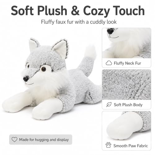 Image of BENINY 30 Inch Giant Wolf Stuffed Animal, Super Soft Big Winter Wolf Plush Toy Pillow, Fluffy Stuffed Wolf Plushie for Kids and Adults, Birthday