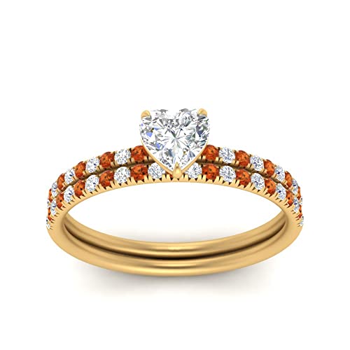 Image of Choose Your Gemstone Pave Petite Ring with Matching Wedding Band Yellow Gold Plated Heart Shape Wedding Ring Sets Minimal Modern Design Birthday Gift Wedding Gift US Size 4 to 12